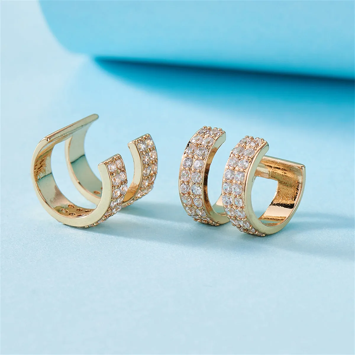 Cubic Zirconia & 18K Gold-Plated Layered Ear Cuffs