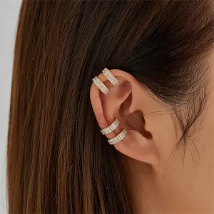 Cubic Zirconia & 18K Gold-Plated Layered Ear Cuffs