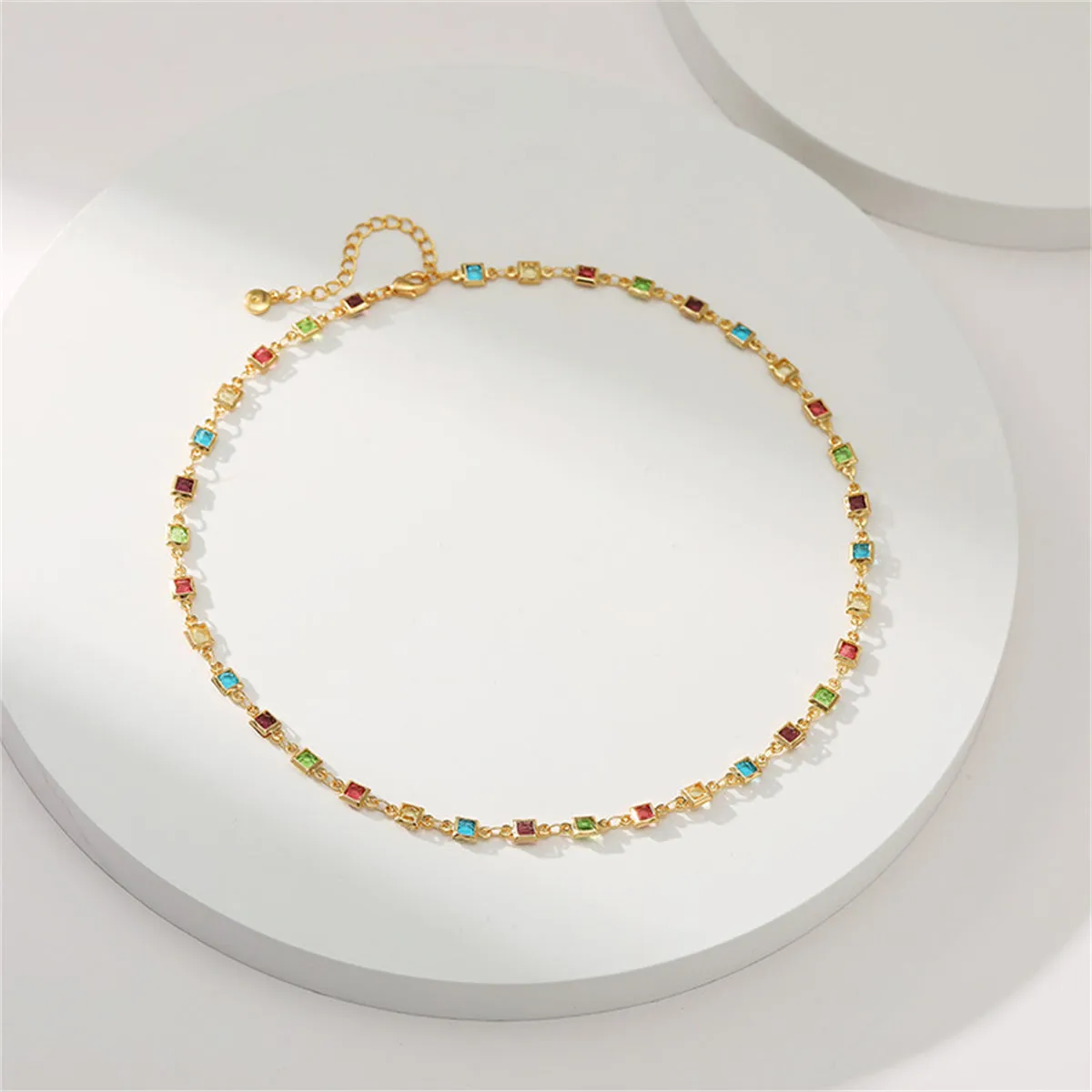 Cubic Zirconia & 18K Gold-Plated Multicolor Cube Necklace