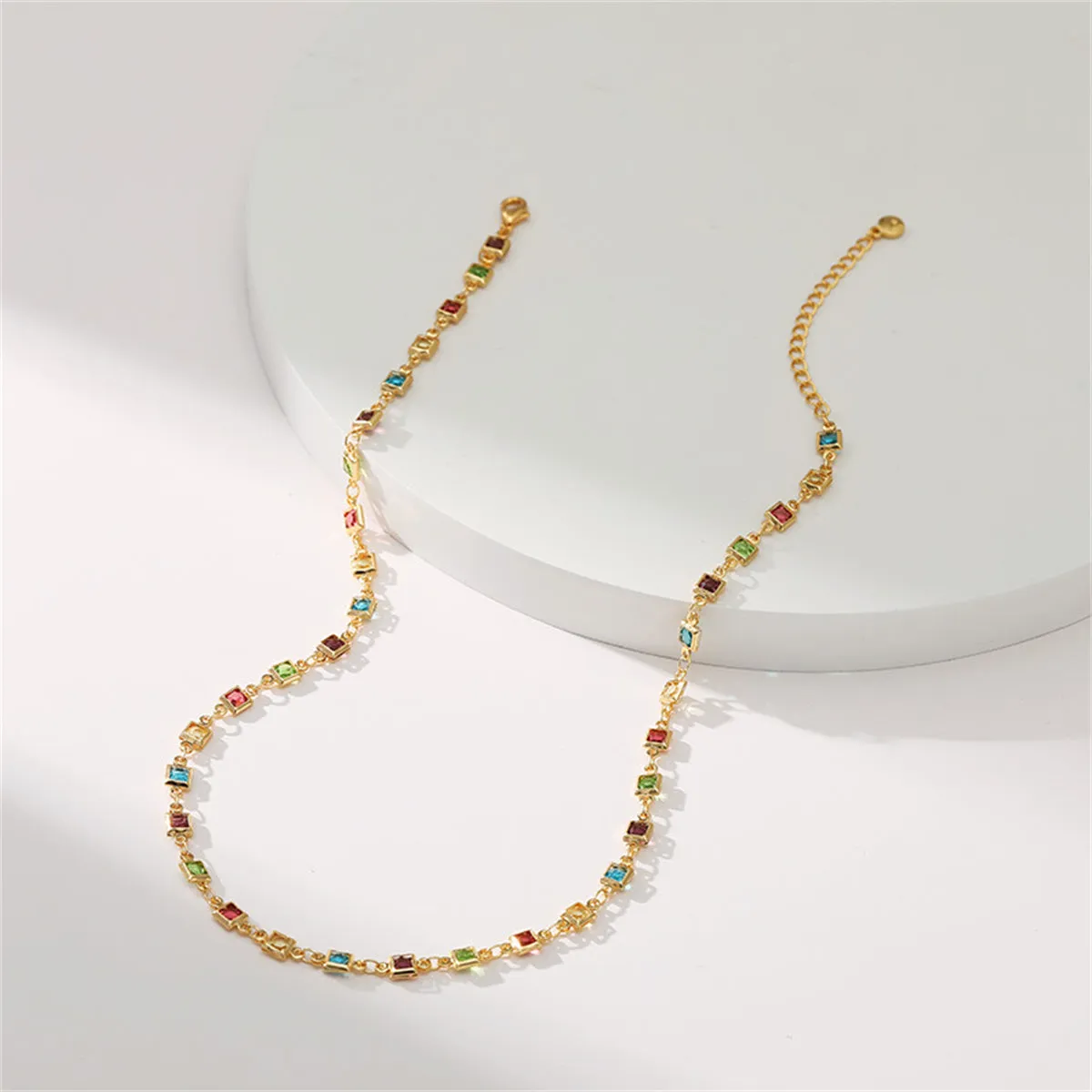 Cubic Zirconia & 18K Gold-Plated Multicolor Cube Necklace