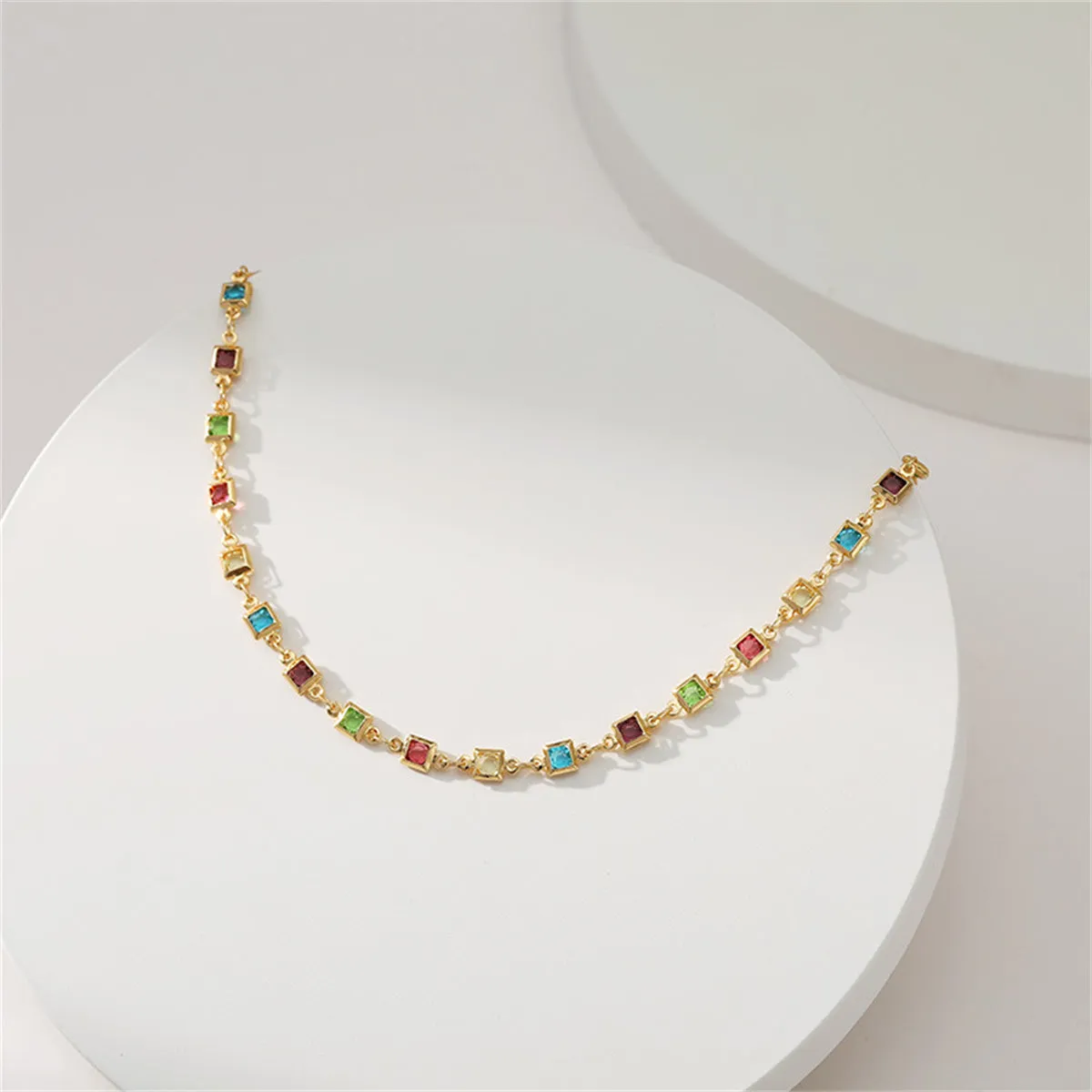 Cubic Zirconia & 18K Gold-Plated Multicolor Cube Necklace