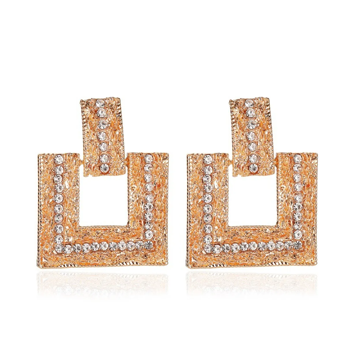Cubic Zirconia & 18K Gold-Plated Open Square Drop Earrings