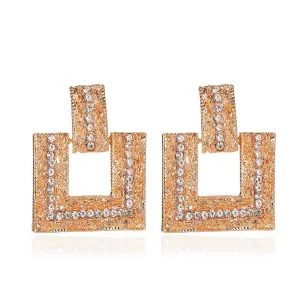 Cubic Zirconia & 18K Gold-Plated Open Square Drop Earrings