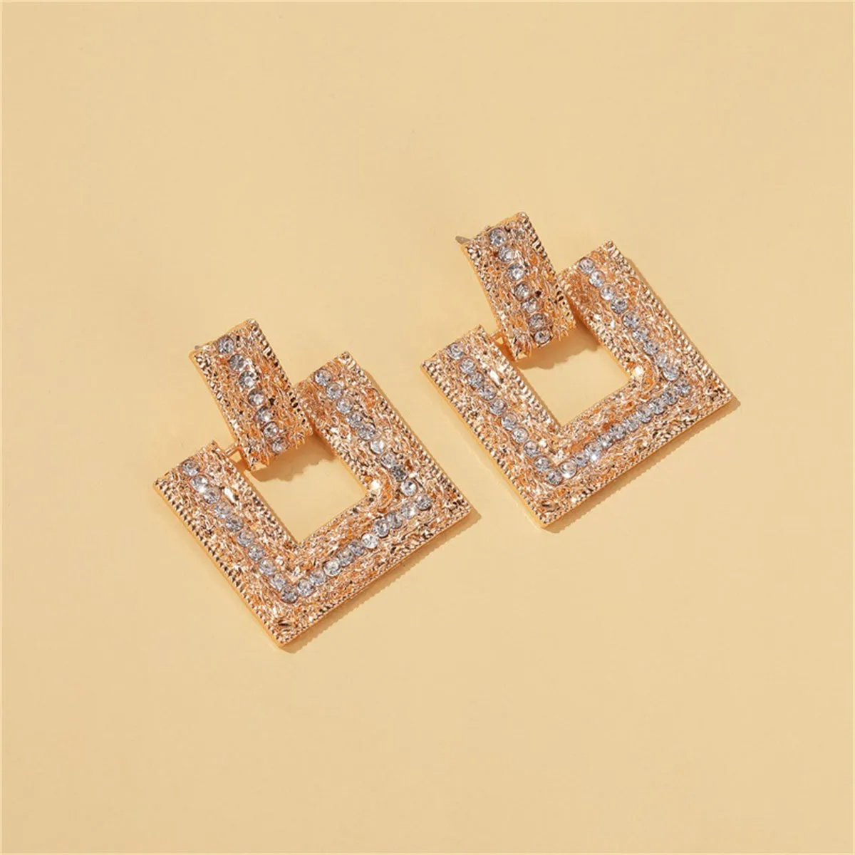 Cubic Zirconia & 18K Gold-Plated Open Square Drop Earrings