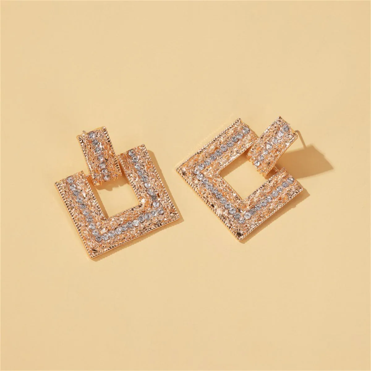 Cubic Zirconia & 18K Gold-Plated Open Square Drop Earrings