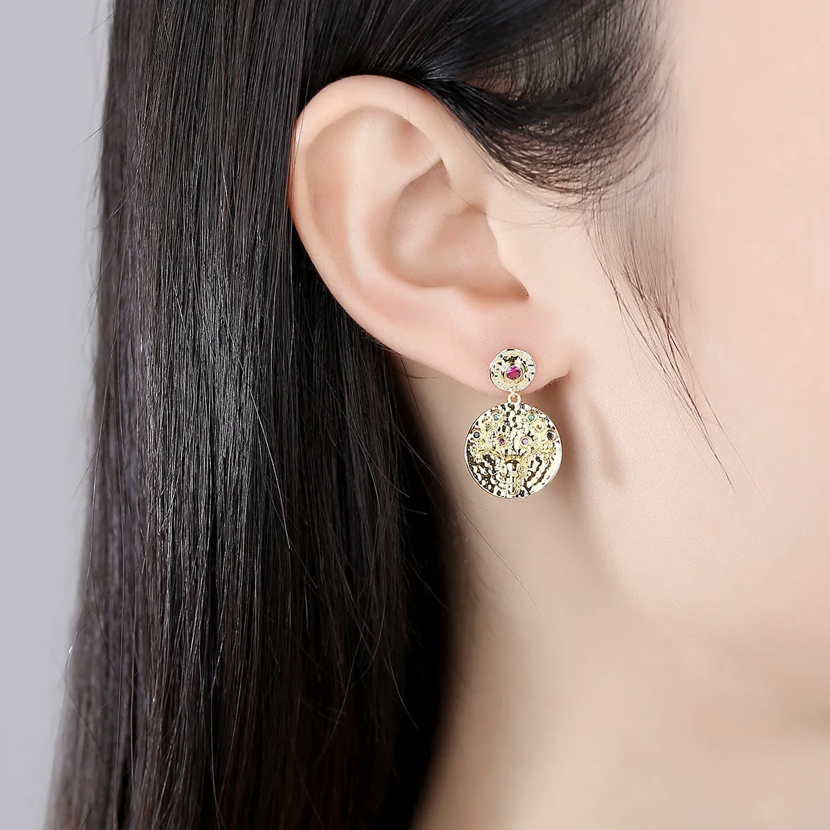 Cubic Zirconia & 18K Gold-Plated Reindeer Round Drop Earrings