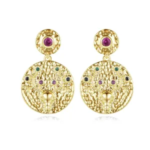 Cubic Zirconia & 18K Gold-Plated Reindeer Round Drop Earrings
