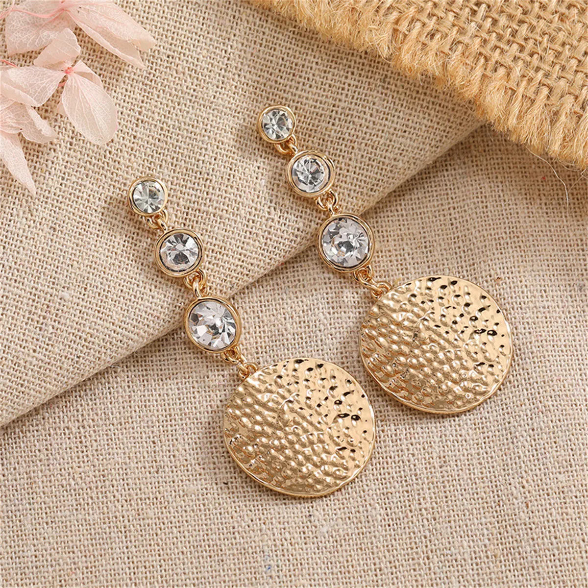 Cubic Zirconia & 18K Gold-Plated Textured Round Drop Earrings