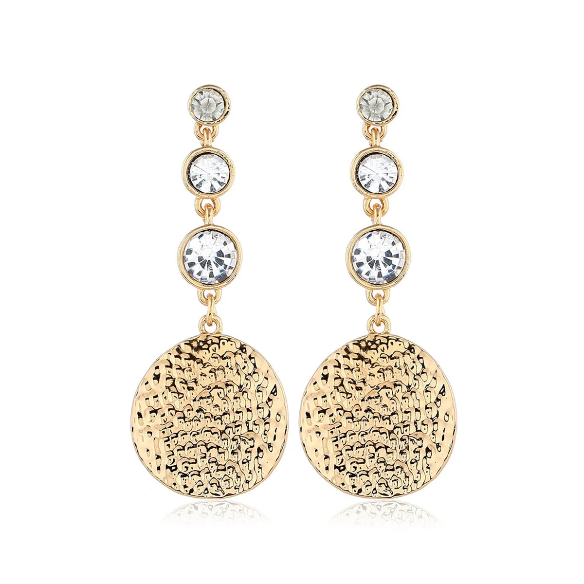 Cubic Zirconia & 18K Gold-Plated Textured Round Drop Earrings