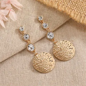 Cubic Zirconia & 18K Gold-Plated Textured Round Drop Earrings