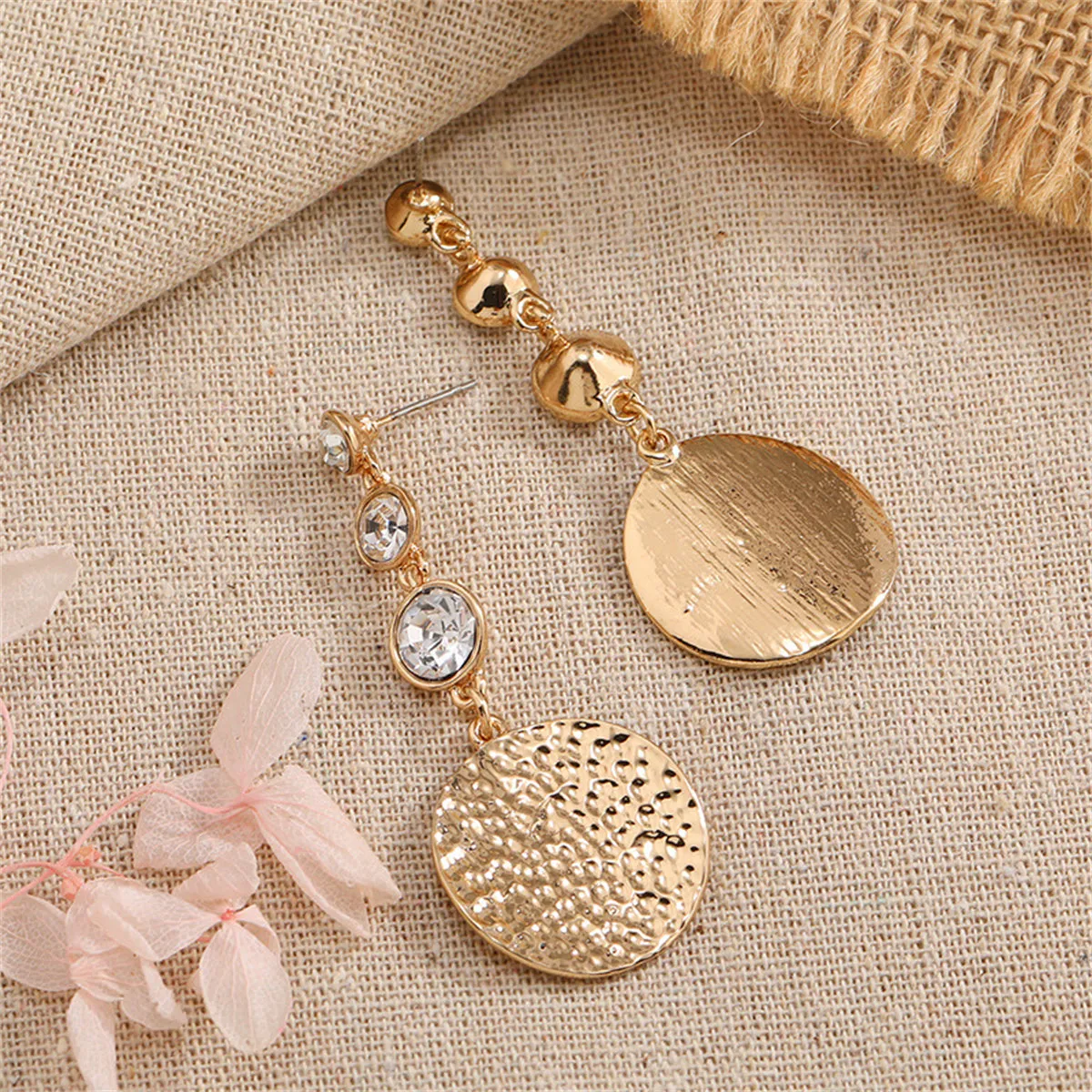 Cubic Zirconia & 18K Gold-Plated Textured Round Drop Earrings