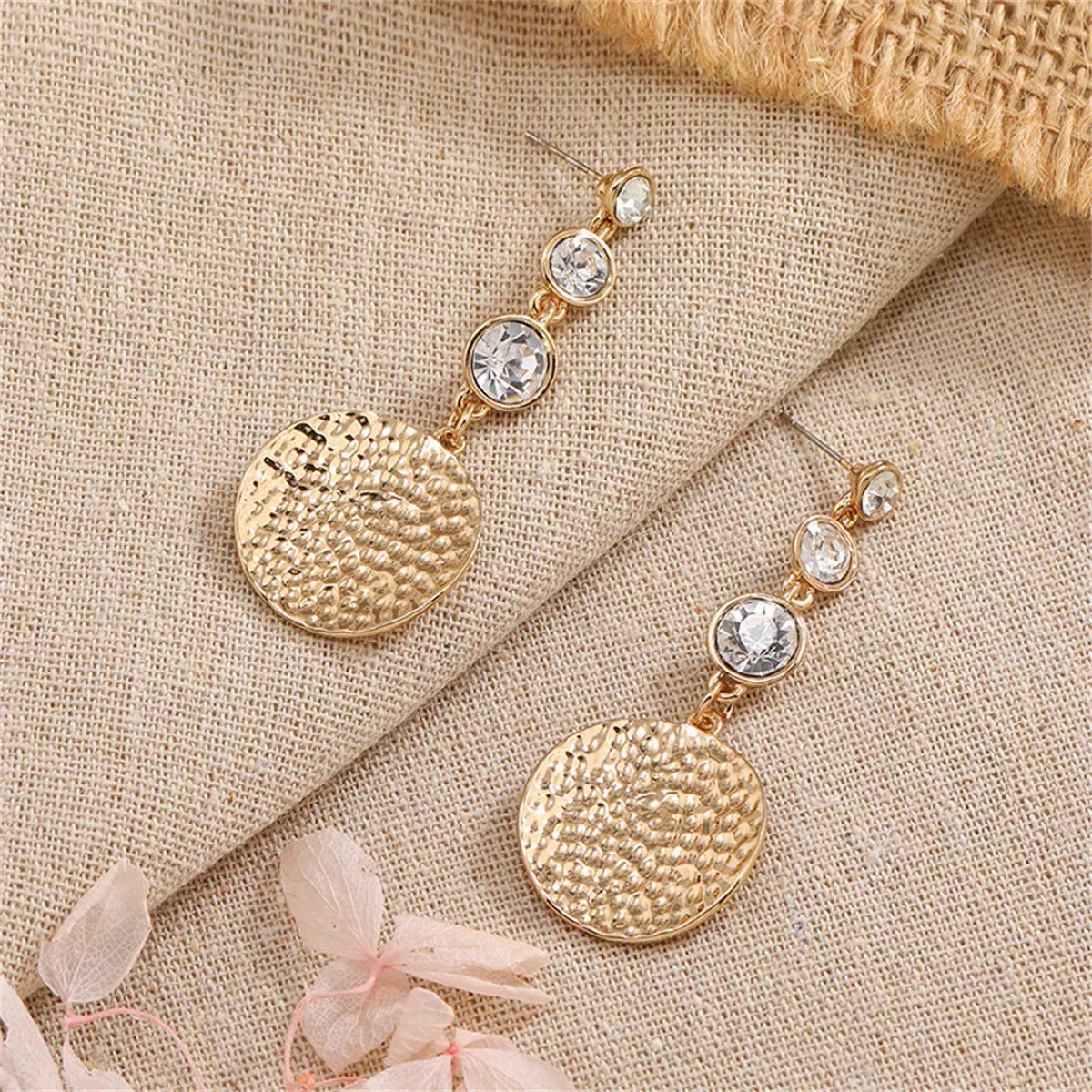 Cubic Zirconia & 18K Gold-Plated Textured Round Drop Earrings