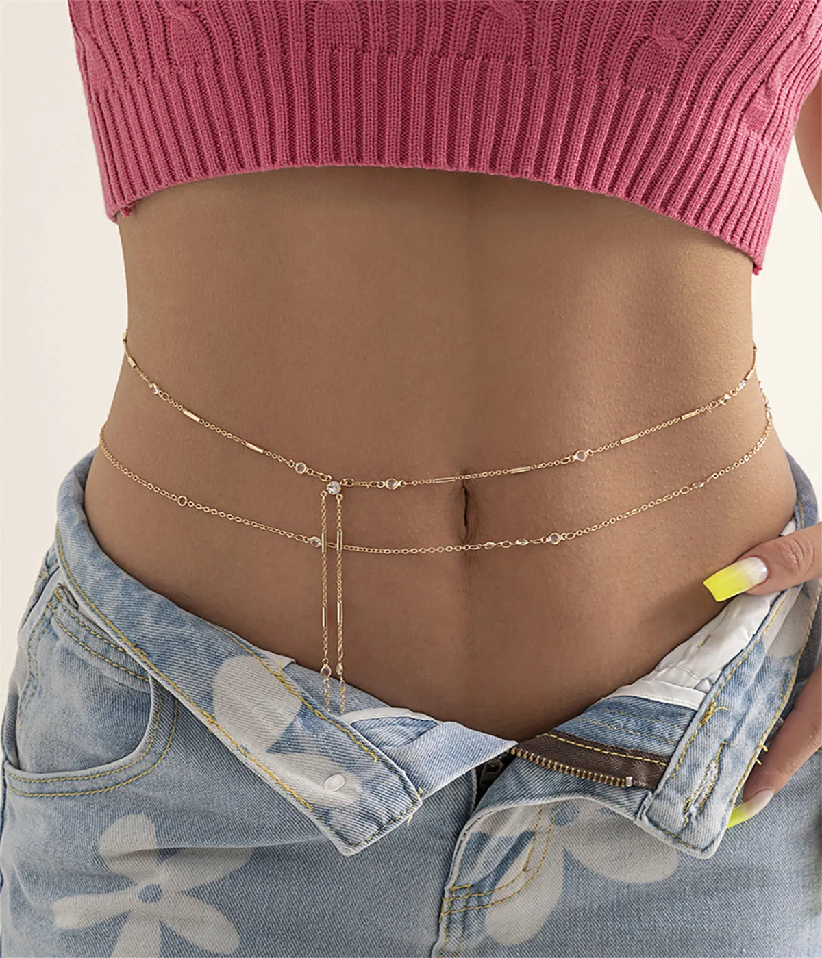 Cubic Zirconia & 18K Gold-Plated Waist Chain Set