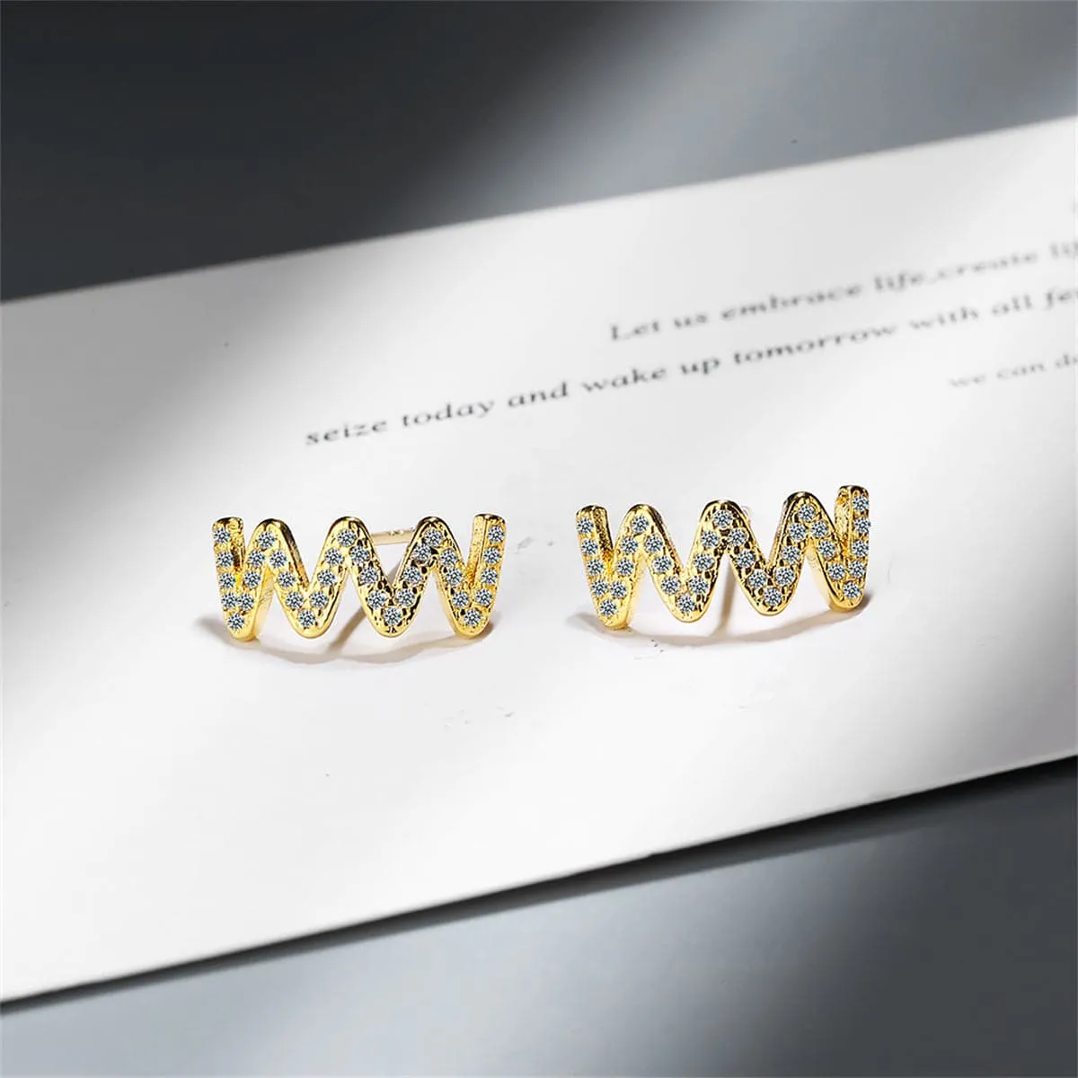 Cubic Zirconia & 18K Gold-Plated Wave Stud Earrings