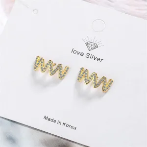 Cubic Zirconia & 18K Gold-Plated Wave Stud Earrings