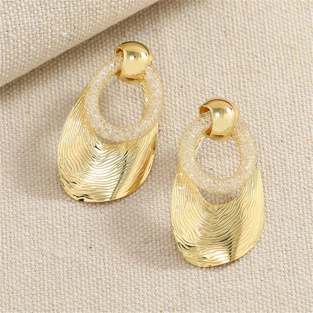 Cubic Zirconia & 18K Gold-Plated Web Oval Drop Earrings