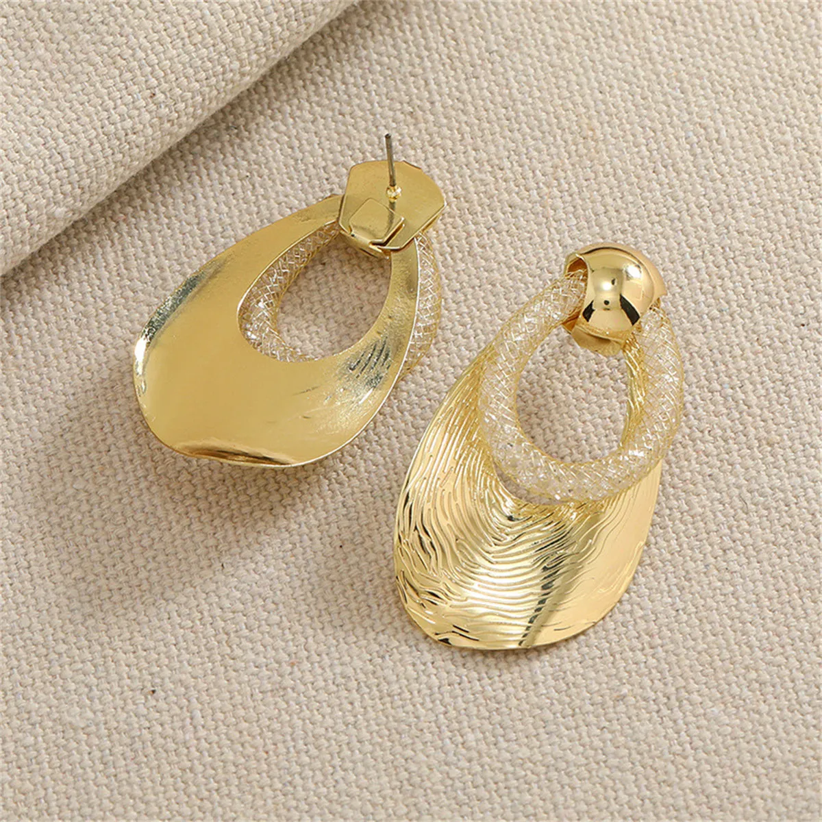 Cubic Zirconia & 18K Gold-Plated Web Oval Drop Earrings