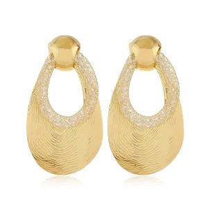Cubic Zirconia & 18K Gold-Plated Web Oval Drop Earrings