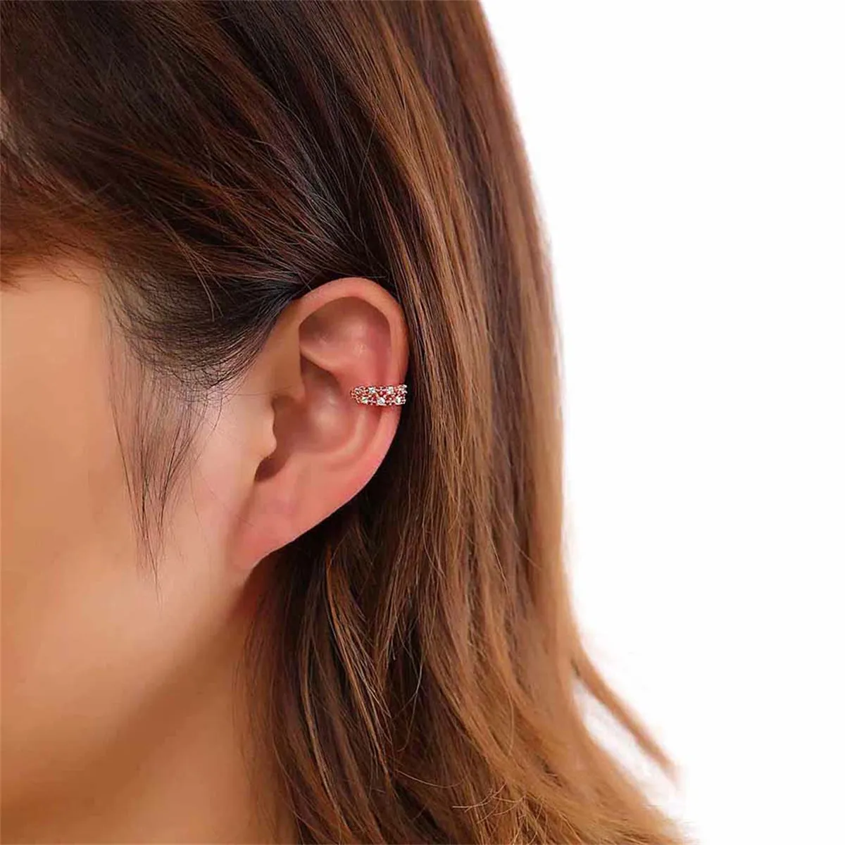 Cubic Zirconia & 18K Rose Gold-Plated Botanical Ear Cuffs