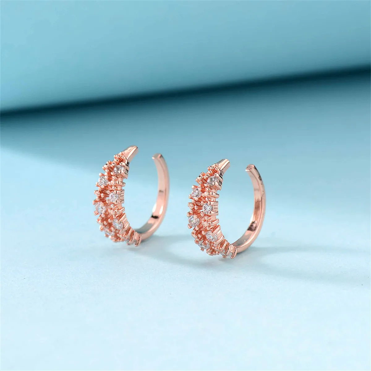 Cubic Zirconia & 18K Rose Gold-Plated Botanical Ear Cuffs