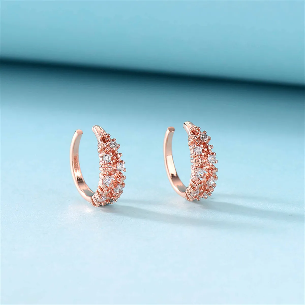 Cubic Zirconia & 18K Rose Gold-Plated Botanical Ear Cuffs