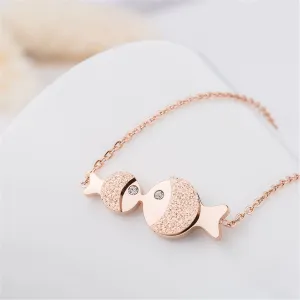 Cubic Zirconia & 18K Rose Gold-Plated Fish Pendant Necklace