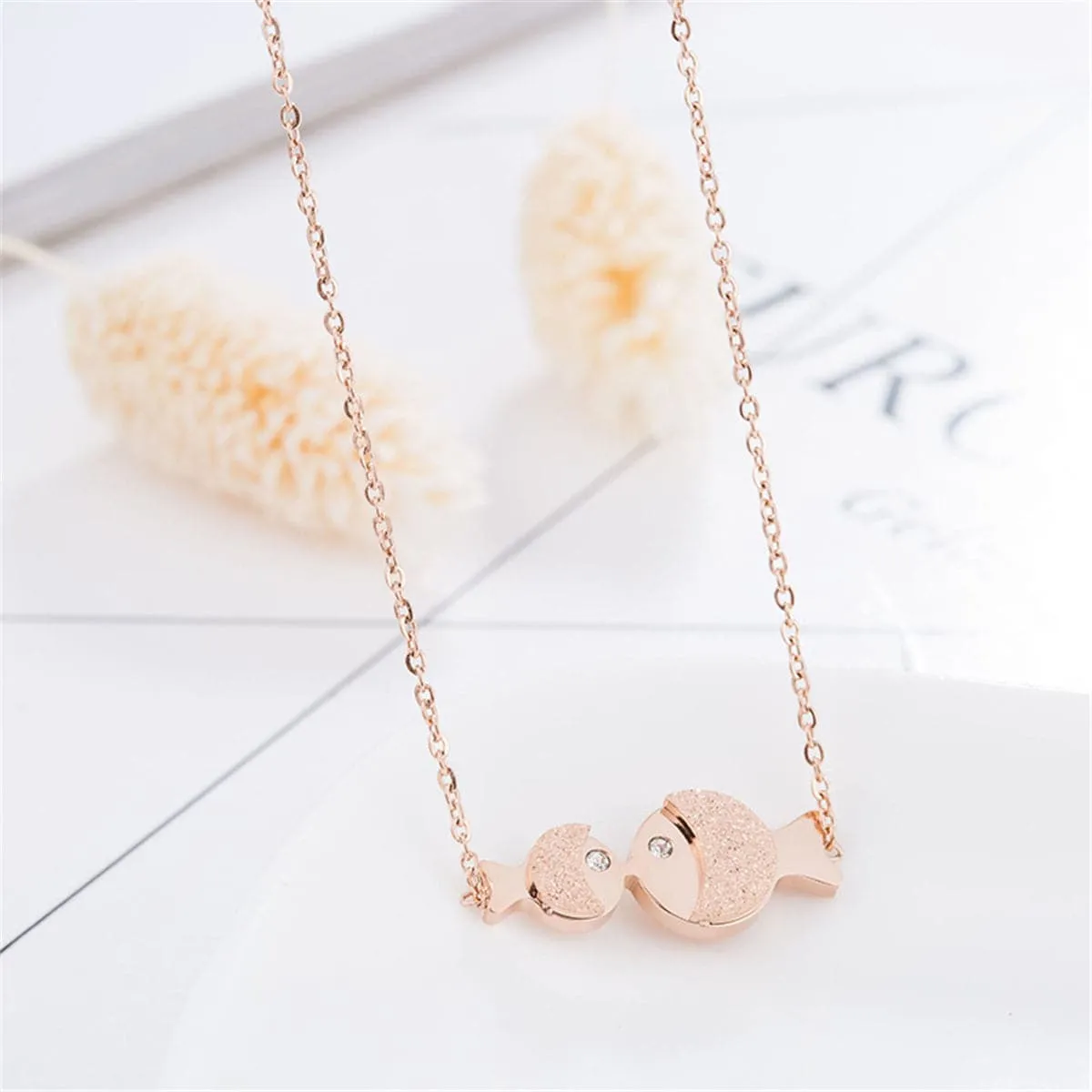 Cubic Zirconia & 18K Rose Gold-Plated Fish Pendant Necklace