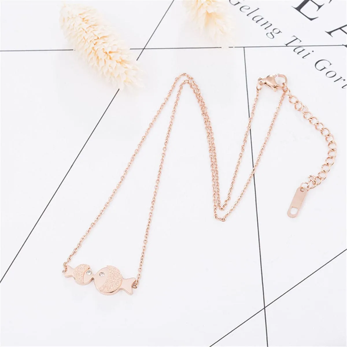 Cubic Zirconia & 18K Rose Gold-Plated Fish Pendant Necklace