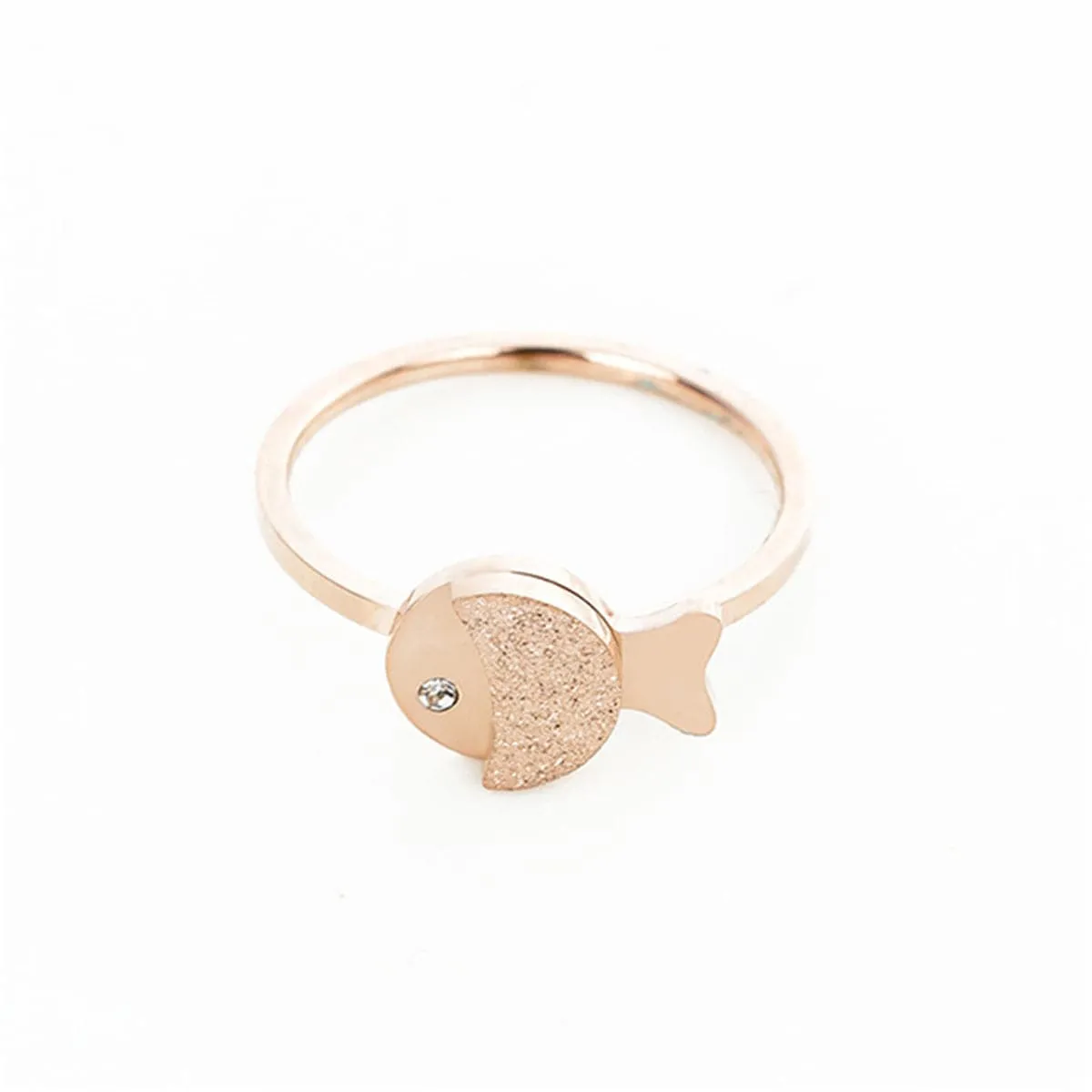 Cubic Zirconia & 18K Rose Gold-Plated Frosted Fish Ring