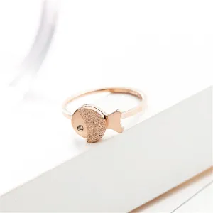 Cubic Zirconia & 18K Rose Gold-Plated Frosted Fish Ring