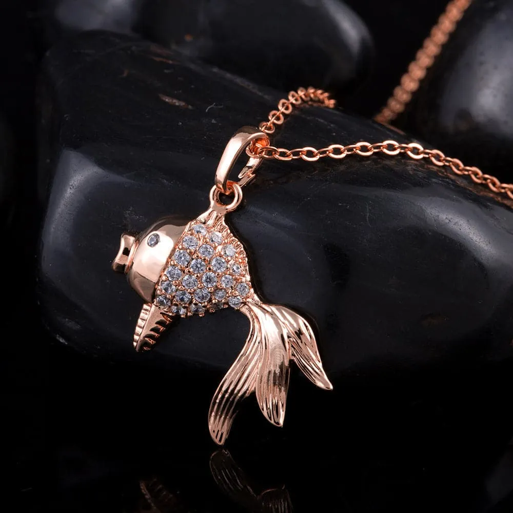 Cubic Zirconia & 18K Rose Gold-Plated Goldfish Pendant Necklace