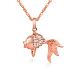 Cubic Zirconia & 18K Rose Gold-Plated Goldfish Pendant Necklace
