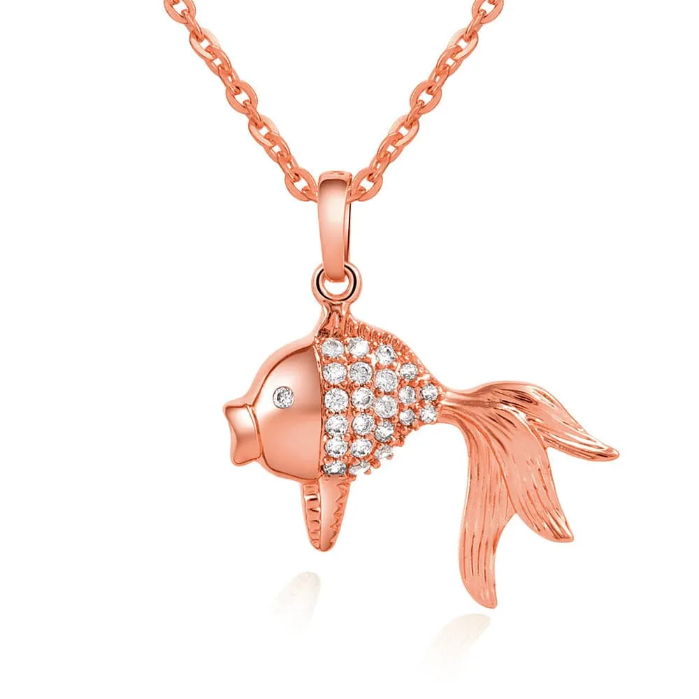 Cubic Zirconia & 18K Rose Gold-Plated Goldfish Pendant Necklace