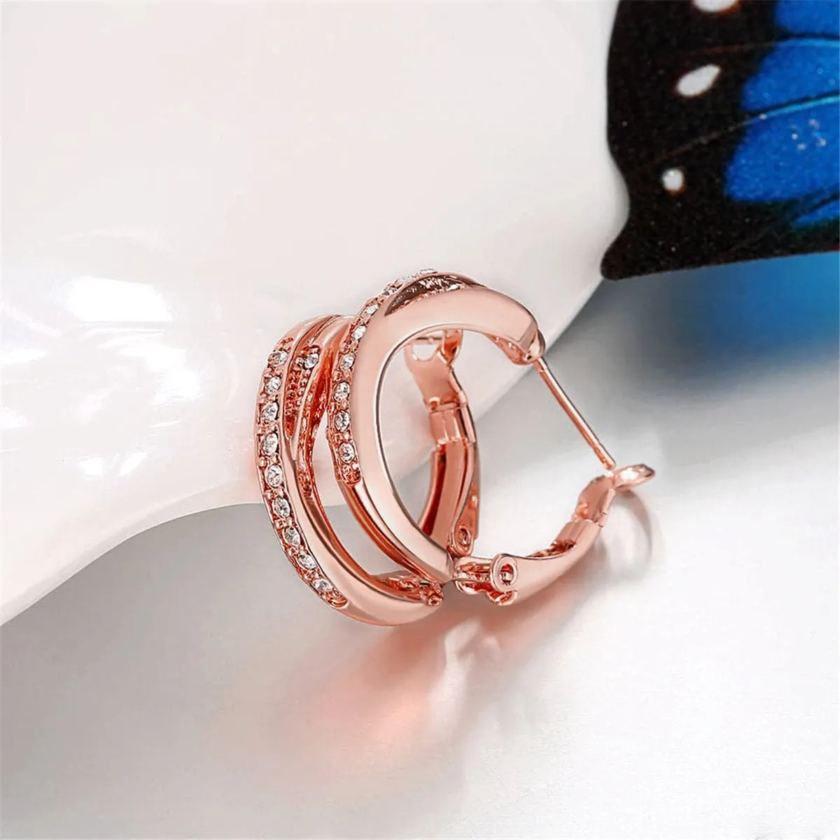 Cubic Zirconia & 18K Rose Gold-Plated Hoop Earrings