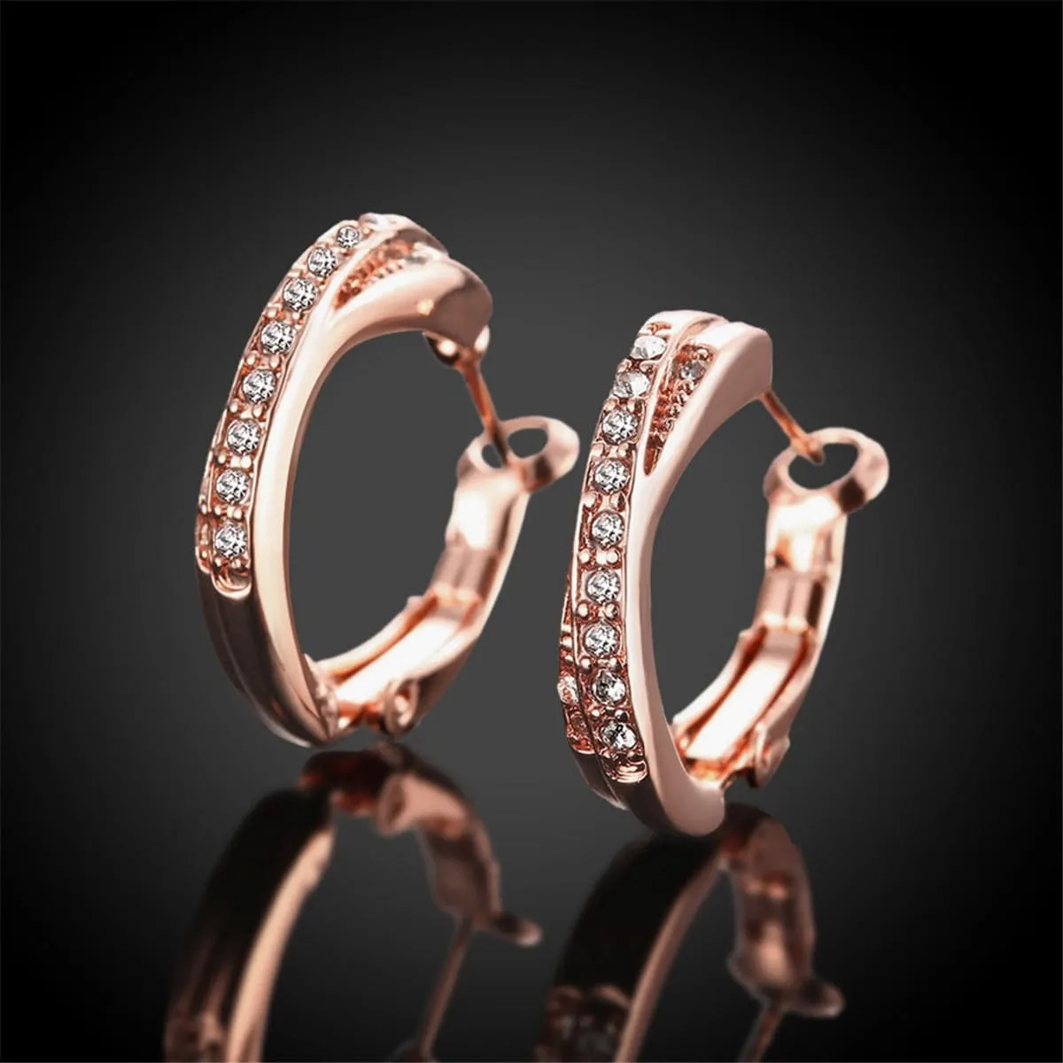 Cubic Zirconia & 18K Rose Gold-Plated Hoop Earrings