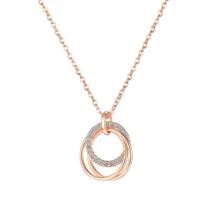 Cubic Zirconia & 18K Rose Gold-Plated Intertwined Circular Pendant Necklace