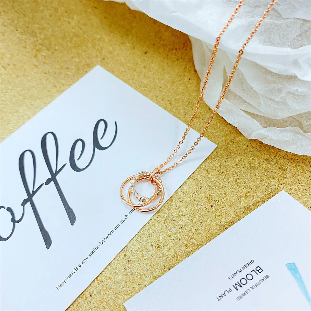 Cubic Zirconia & 18K Rose Gold-Plated Intertwined Circular Pendant Necklace