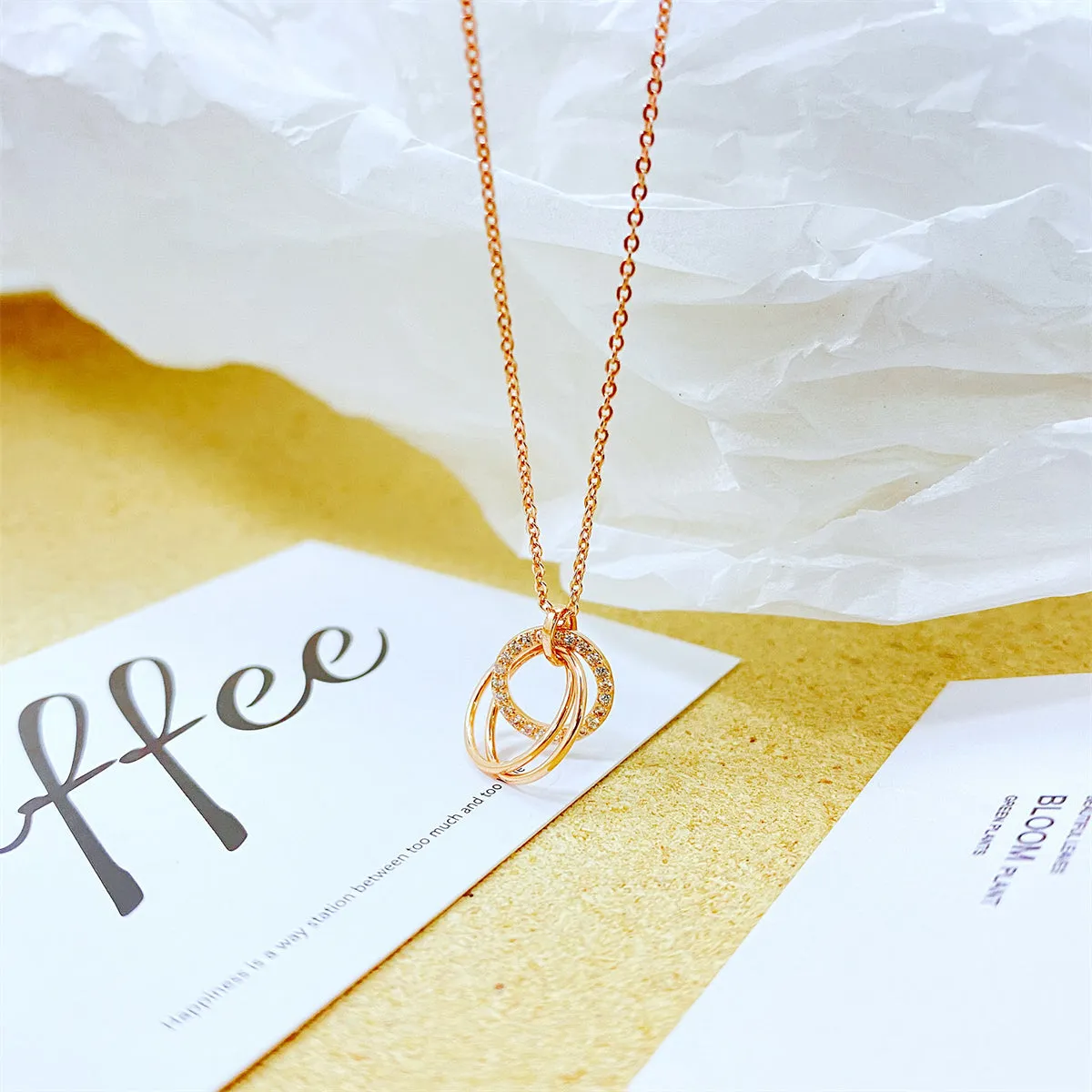 Cubic Zirconia & 18K Rose Gold-Plated Intertwined Circular Pendant Necklace