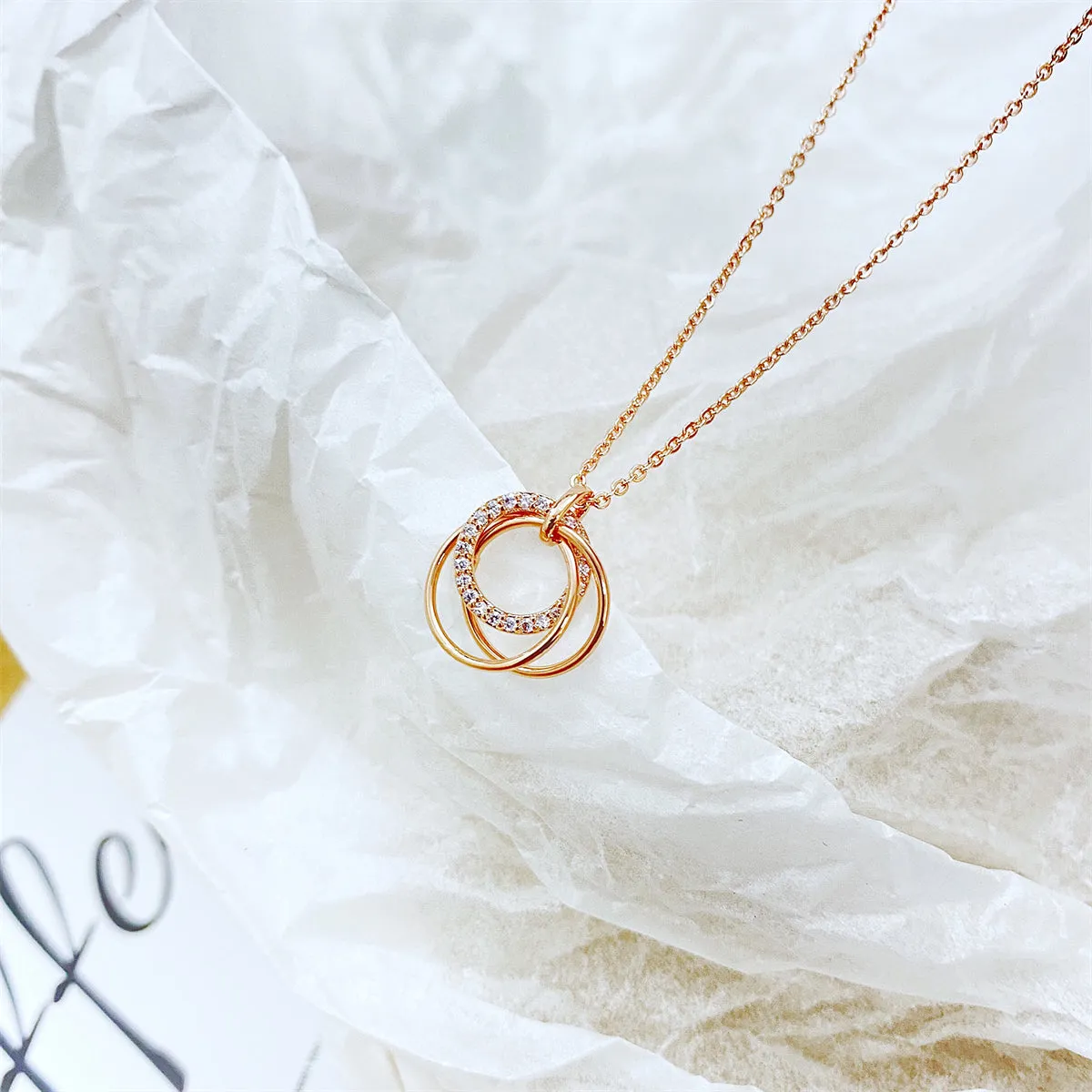 Cubic Zirconia & 18K Rose Gold-Plated Intertwined Circular Pendant Necklace