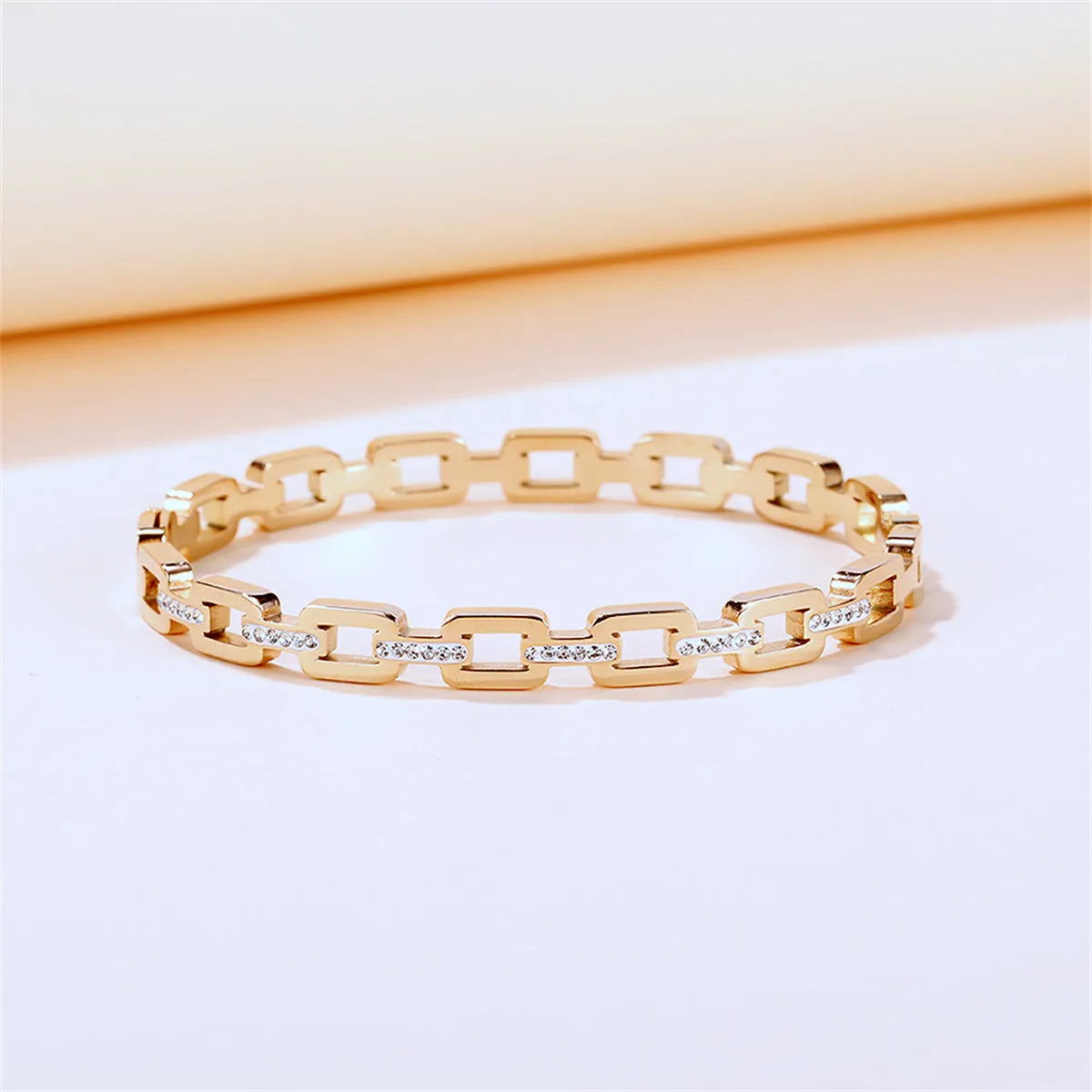 Cubic Zirconia & 18K Rose Gold-Plated Link Bangle