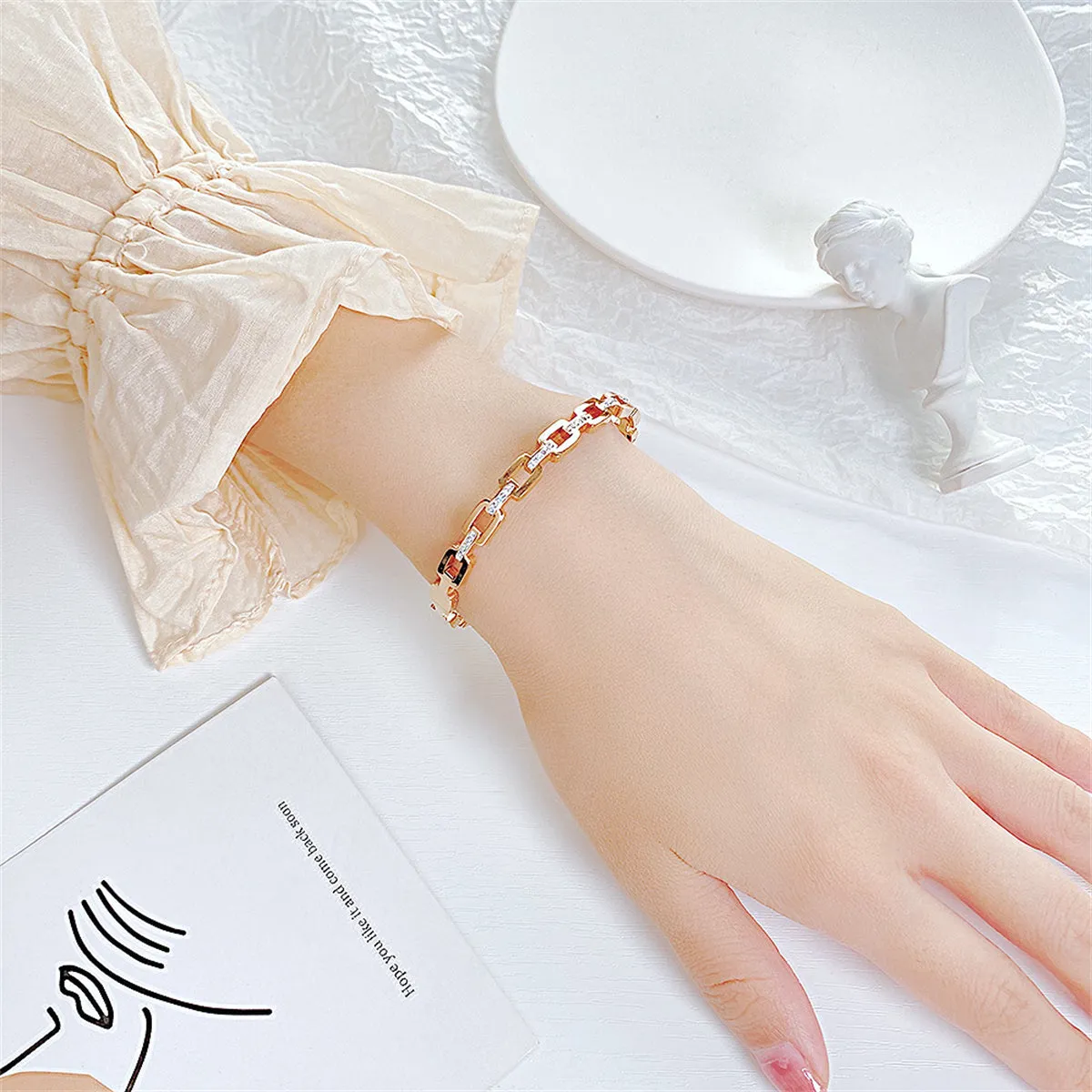 Cubic Zirconia & 18K Rose Gold-Plated Link Bangle