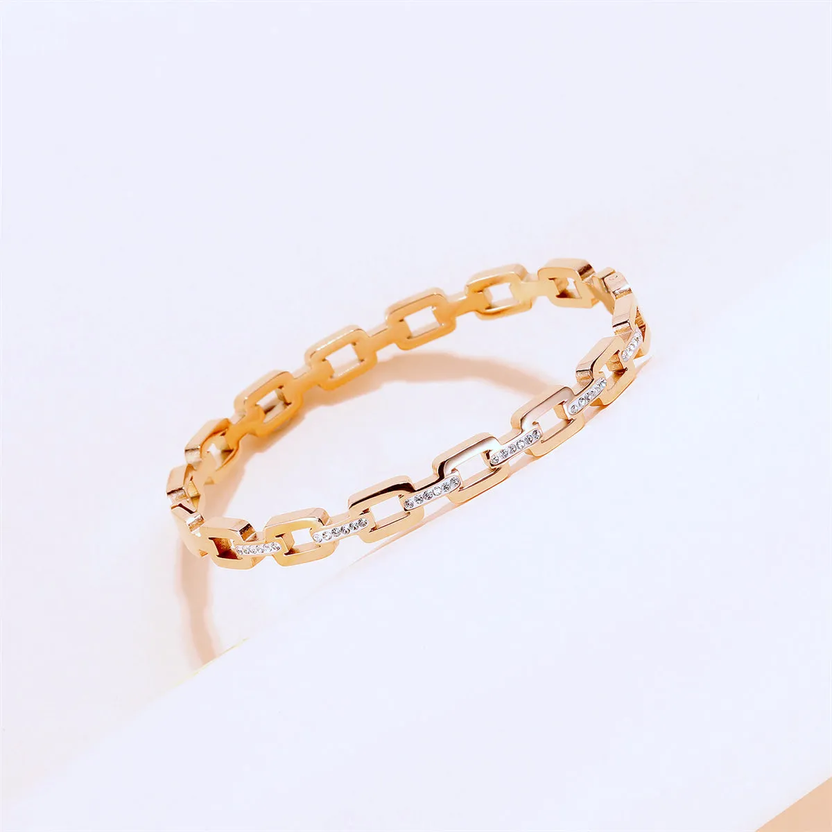 Cubic Zirconia & 18K Rose Gold-Plated Link Bangle