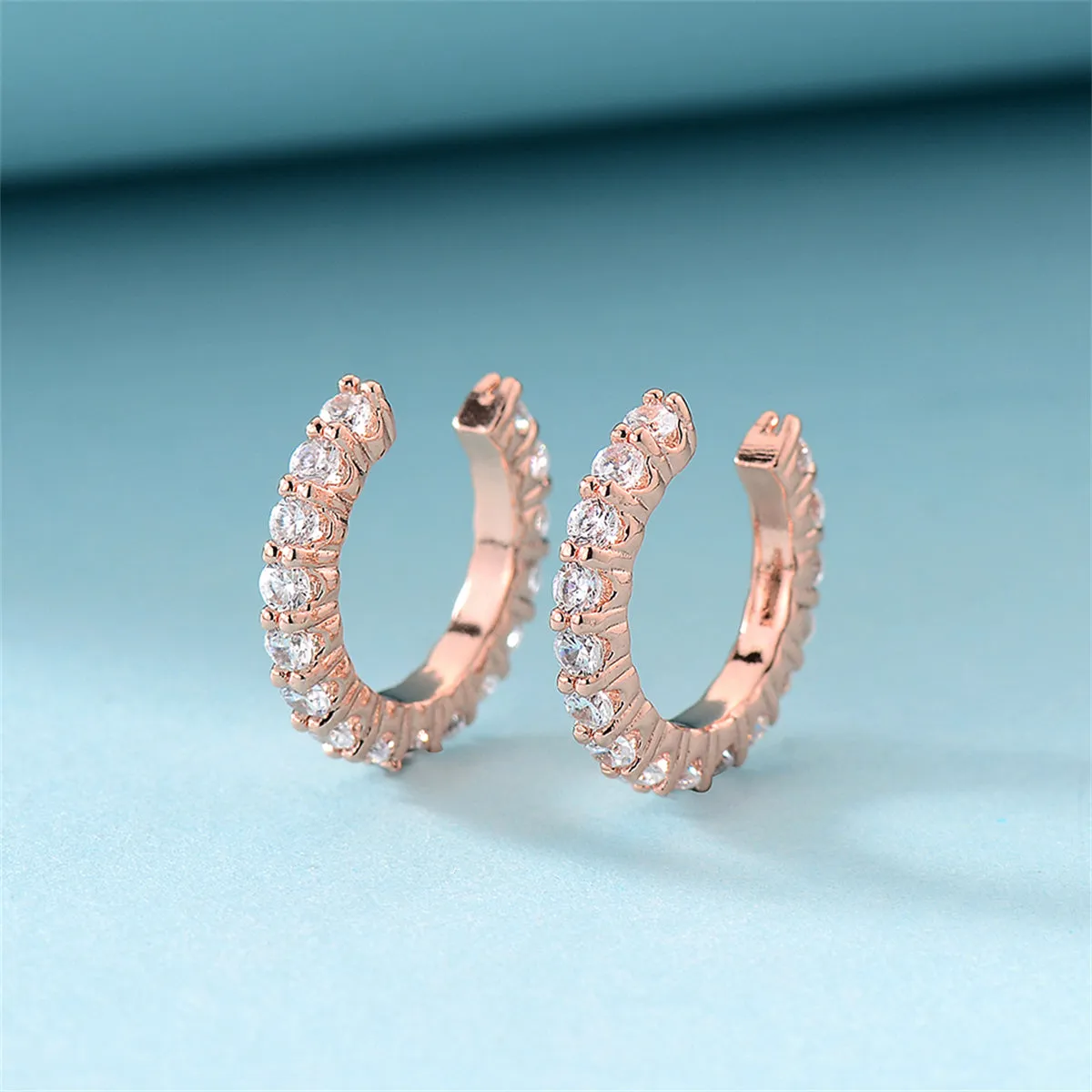 Cubic Zirconia & 18K Rose Gold-Plated Prong-Set Ear Cuffs