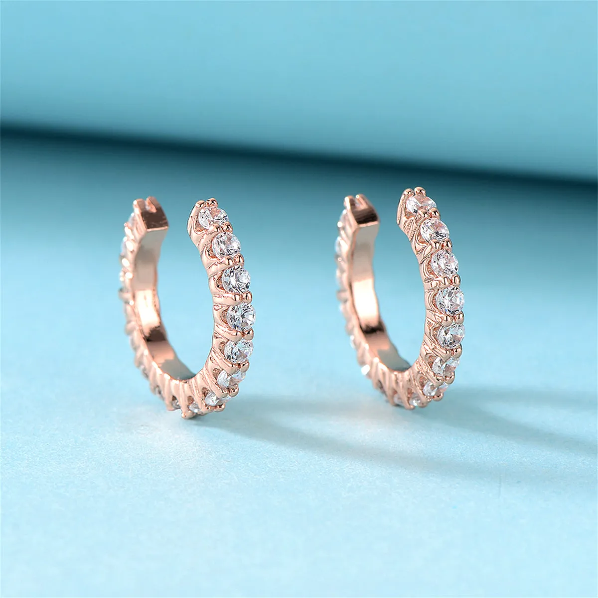 Cubic Zirconia & 18K Rose Gold-Plated Prong-Set Ear Cuffs