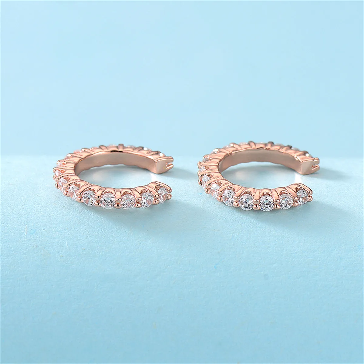 Cubic Zirconia & 18K Rose Gold-Plated Prong-Set Ear Cuffs