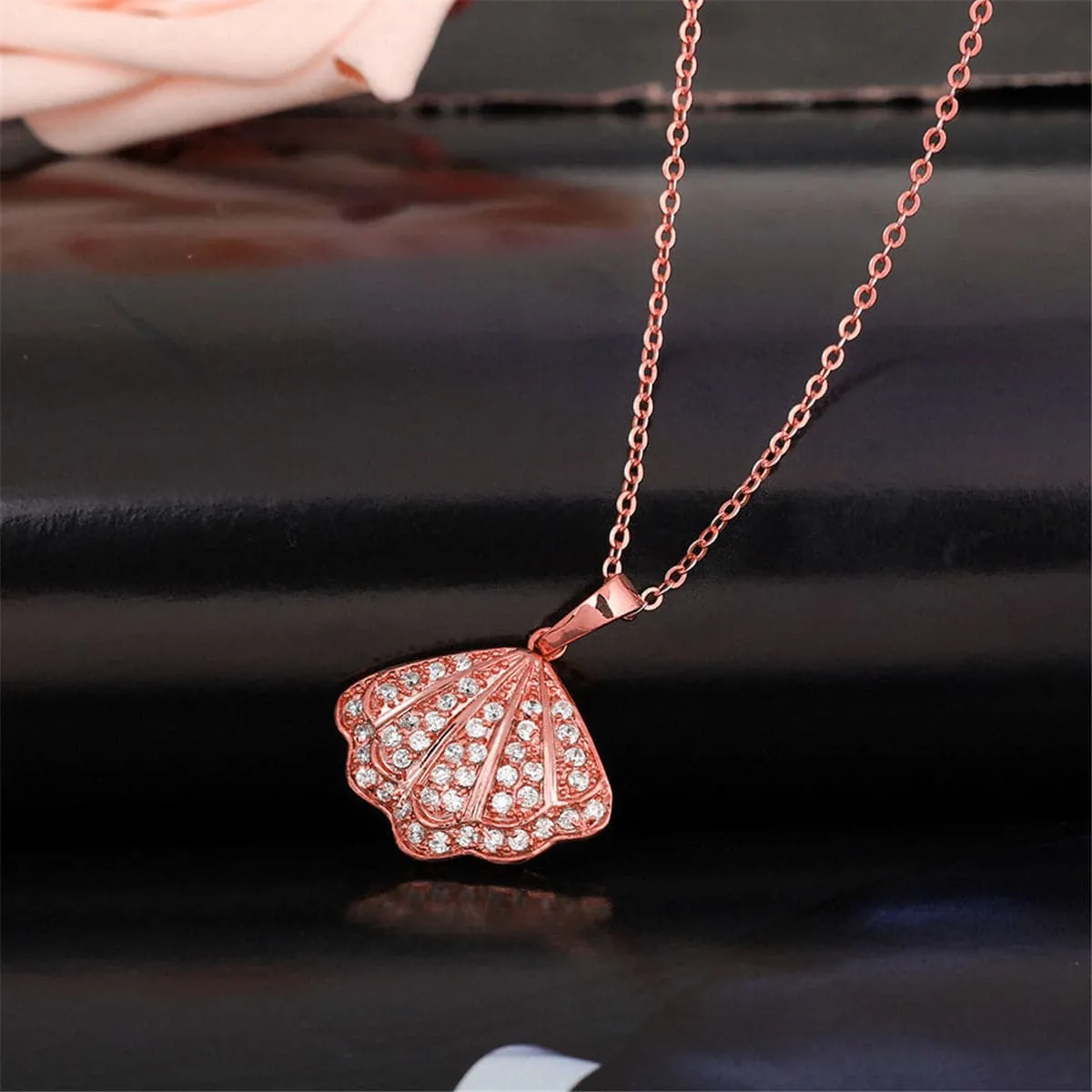 Cubic Zirconia & 18K Rose Gold-Plated Shell Pendant Necklace