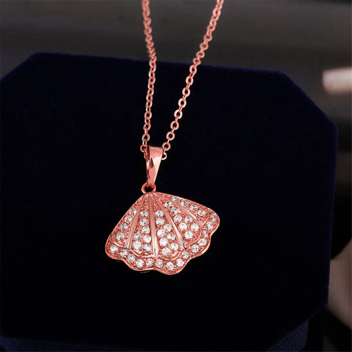 Cubic Zirconia & 18K Rose Gold-Plated Shell Pendant Necklace