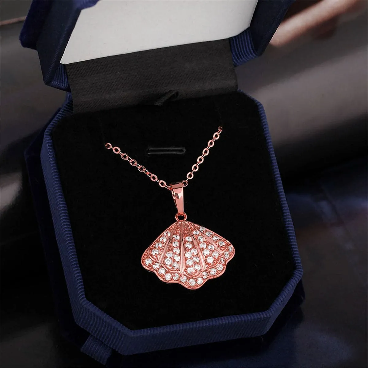 Cubic Zirconia & 18K Rose Gold-Plated Shell Pendant Necklace