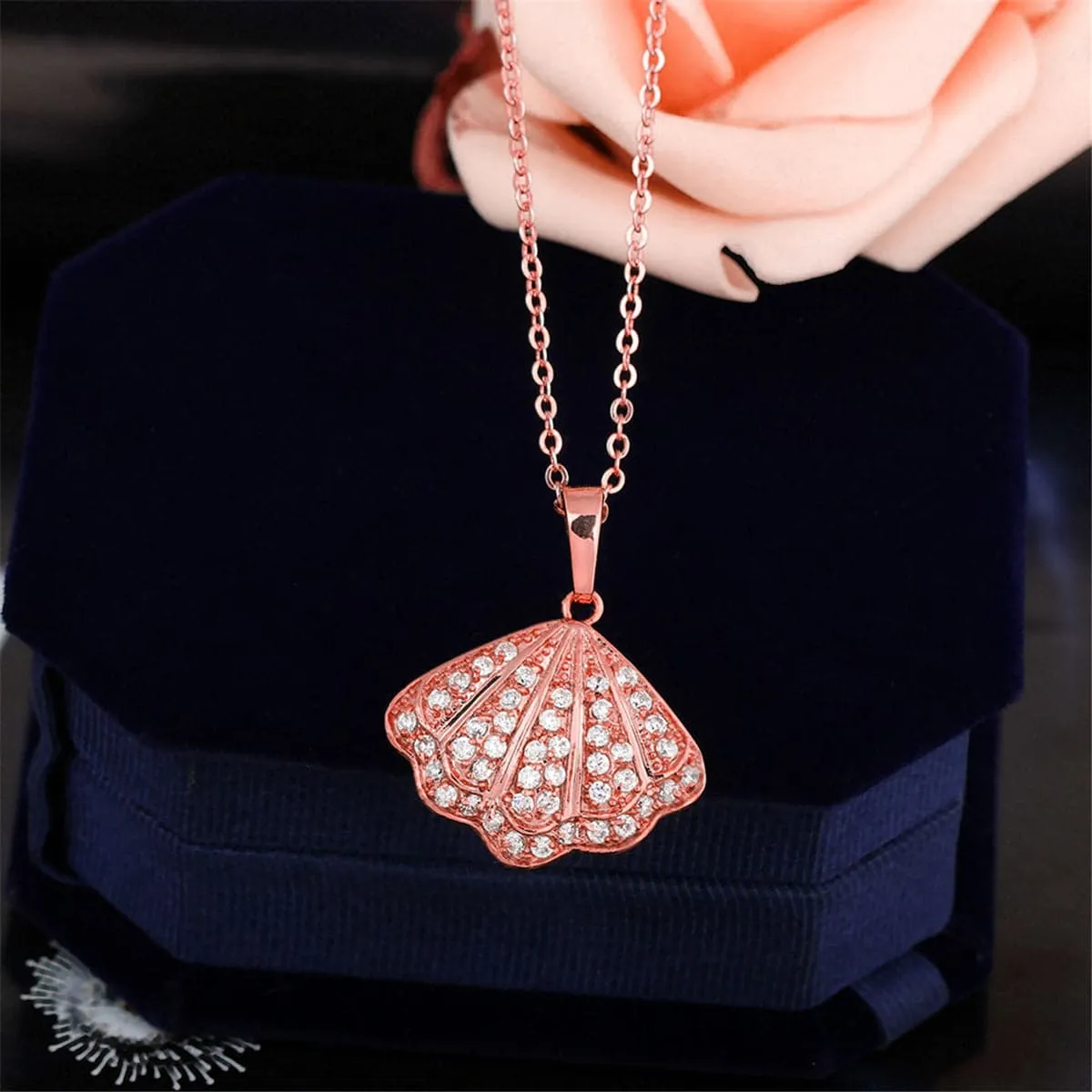 Cubic Zirconia & 18K Rose Gold-Plated Shell Pendant Necklace