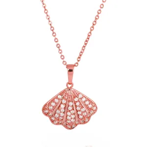 Cubic Zirconia & 18K Rose Gold-Plated Shell Pendant Necklace